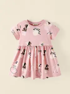INCLUD Girls Cartoon Characters Printed Fit & Flare Above Knee Dress
