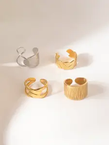 Niska Women Set Of 4 Gold Plated Stainless Steel Adjustable Finger Ring