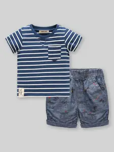 INCLUD Boys Horizontal Striped Round Neck T-shirt With Shorts