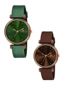 CRESTELLO Women Set of 2 Dial & Leather Straps Analogue Watch CRCM-137-GRN-BRW