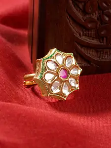 TEEJH Raaya Gold-Plated Stone-Studded Adjustable Finger Ring