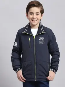 Monte Carlo Boys Typography Printed Mock Collar Padded Jacket