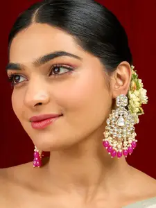 TEEJH Gold-Plated Classic Artificial Stones Studded and Beaded Chandbalis