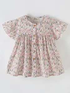 INCLUD Girls Floral Print Flared Sleeve A-Line Dress