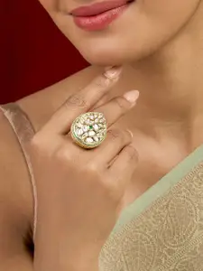 TEEJH Gold-Plated Tilika Stone-Studded Finger Ring
