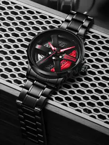 V2A Men Round Dial & Stainless Steel Bracelet Style Straps Analogue Watch V2A-CS-2410-Blk