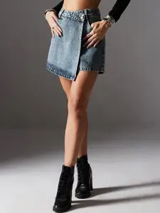 Miss Chase High-Rise Clean-Look Denim Mini Skorts