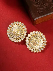 TEEJH Gold-Plated Classic Artificial Stones Studded Studs