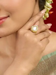 TEEJH Gold-Plated Stone Studded Finger Ring