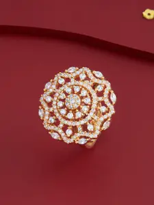 Kushal's Fashion Jewellery Gold-Plated Party Zircon-Studded Finger Ring