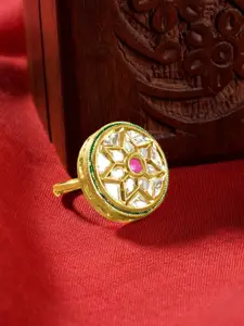 TEEJH Gold Plated Stone Studded Finger Ring