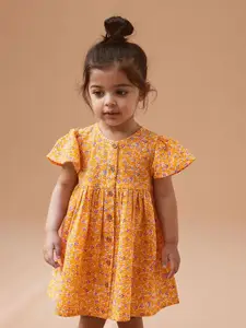 INCLUD Girls Floral Print Puff Sleeve Fit & Flare Dress