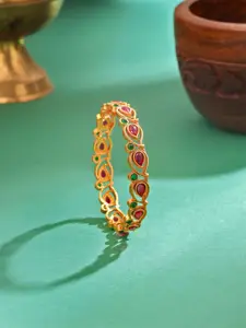 Yellow Chimes Gold Plated Stone-Studded Broad Bangles