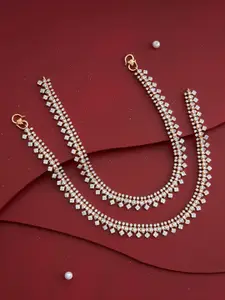 Kushal's Fashion Jewellery Gold-Plated Zircon Stone Studded Anklet