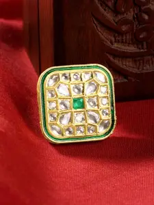 TEEJH Gold Plated Stone Studded Finger Ring