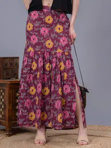 SUNEKH Self-Design Cotton Flared Maxi Skirt