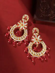 TEEJH Gold-Plated Classic Artificial Stones Studded and Beaded Chandbalis