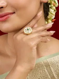 TEEJH Gold Plated Stone Studded Finger Ring