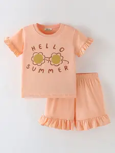 INCLUD Girls Typographic Printed Top with Shorts