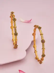 Kushal's Fashion Jewellery Set Of 2 Gold-Plated Ruby-Studded Ethnic Antique Bangles