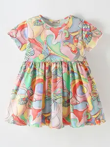 INCLUD Girls Abstract Print Round Neck Fit & Flare Dress