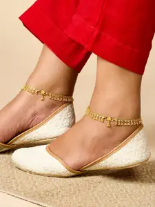 TEEJH Gold-Plated Artificial Beaded Anklets