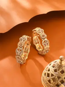 Yellow Chimes Set Of 2 Gold Plated Stone-Studded Broad Bangles