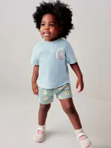 INCLUD Boys Typography Printed Round Neck T-shirt with Shorts