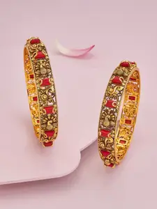 Kushal's Fashion Jewellery Set Of 2 Gold-Plated Ethnic Antique Bangles
