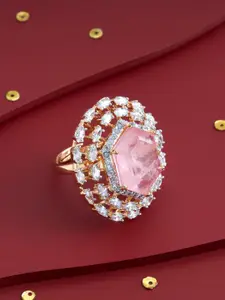 Kushal's Fashion Jewellery Pink Gold-Plated Party Zircon Finger Ring
