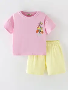 INCLUD Girls Floral Printed Round Neck T-Shirt With Shorts