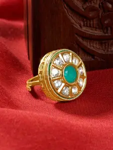 TEEJH Gold-Plated Stone-Studded Finger Ring