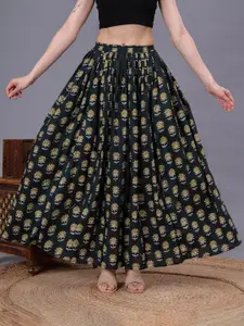 SUNEKH Self-Design Cotton Flared Maxi Skirt
