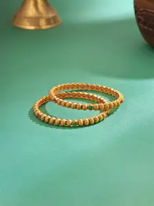 Yellow Chimes Set Of 2 Gold Plated Stone-Studded Broad Bangles