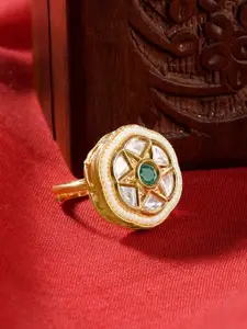 TEEJH Gold-Plated Vedangi Green Stone-Studded Finger Ring