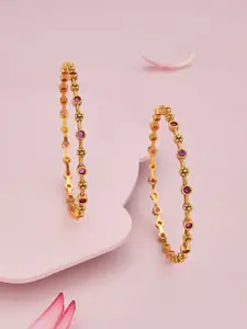 Kushal's Fashion Jewellery Set Of 2 Gold-Plated Ethnic Antique Bangles