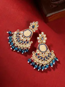 TEEJH Gold-Plated Classic Artificial Stones Studded and Beaded Chandbalis
