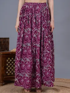SUNEKH Self-Design Cotton Flared Maxi Skirt