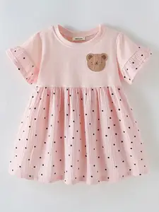 INCLUD Girl Polka Dot Print Pleated Fit & Flare Dress