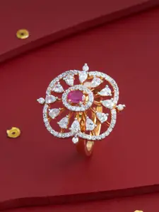 Kushal's Fashion Jewellery Gold-Plated Party Zircon & Ruby-Studded Finger Ring