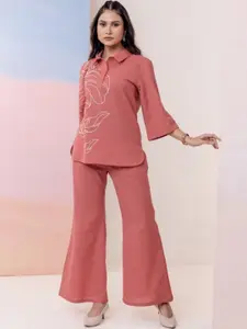 AUTUMN LANE Embroidered Pure Cotton Top With Trousers Co-Ords