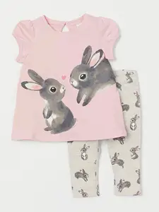 INCLUD Girls Rabbit Graphic Printed Top with Leggings