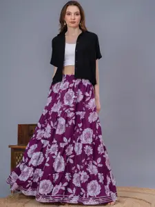 SUNEKH Self-Design Cotton Flared Maxi Skirt