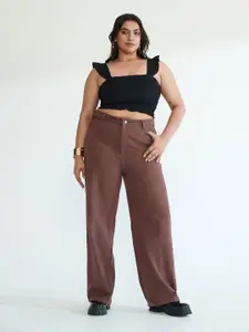 FREAKINS Women Curve Brew Brown Straight Cotton Jeans