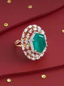 Kushal's Fashion Jewellery Gold-Plated Zircon-Studded Adjustable Finger Ring