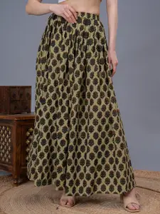 SUNEKH Flared Self-Design Cotton Flared Maxi Skirt
