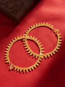 TEEJH Gold-Plated Artificial Beaded Anklets