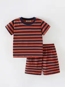 INCLUD Boys Striped Round Neck T-Shirt With Shorts