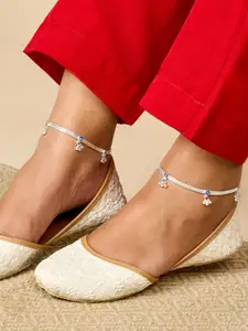 TEEJH Silver-Plated Artificial Beaded Anklets