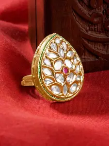 TEEJH Gold-Plated Tilika Red Stone-Studded Finger Ring